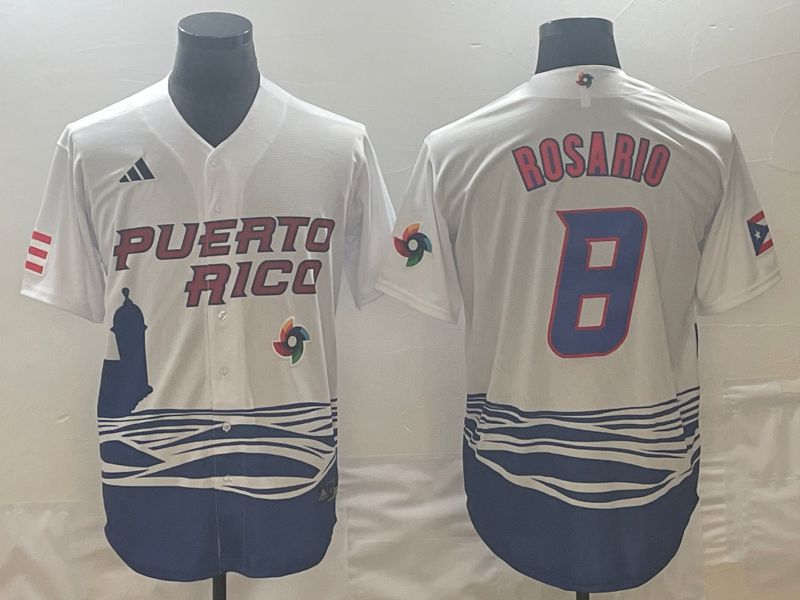 Men 2023 World Cub Puerto Rico #8 Rosario White Nike MLB Jersey